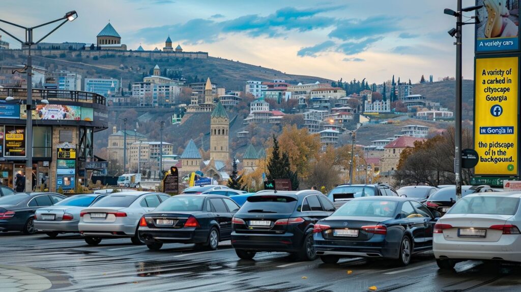 Tiflis araç kiralama hizmetiyle kiralanan modern otomobilin ön görünümü