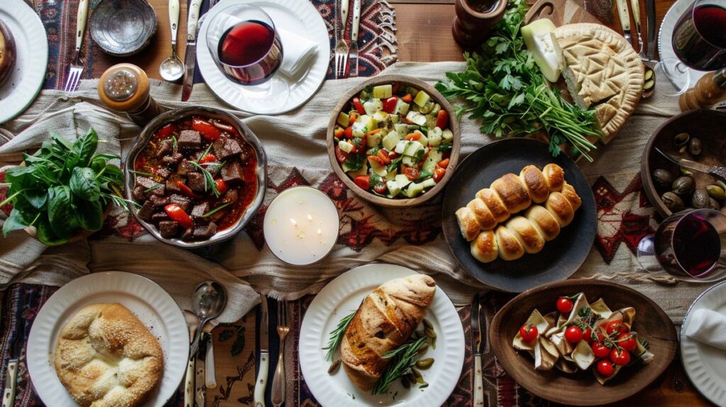 Tiflis yemekleri sunan restoranda lezzetli bir sofra düzeni