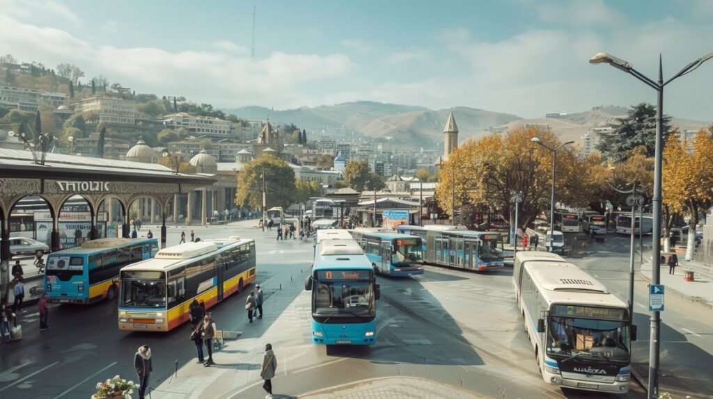 Tiflis otogar önünde bekleyen yolcuların fotoğrafı