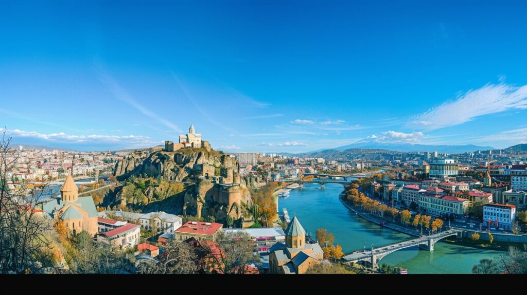 Tiflis turu sırasında çekilmiş renkli gece manzarası