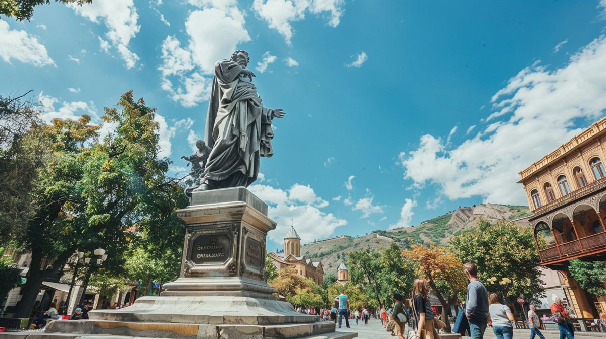 Tiflis heykel detaylı görünümü, sanatsal tasarım ve şehir simgesi