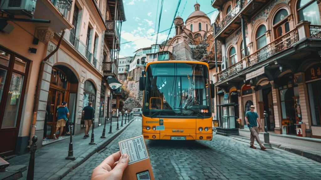 Tiflis otobüs bileti satın alan yolcuların otobüs içinde seyahat ettiği anın fotoğrafı