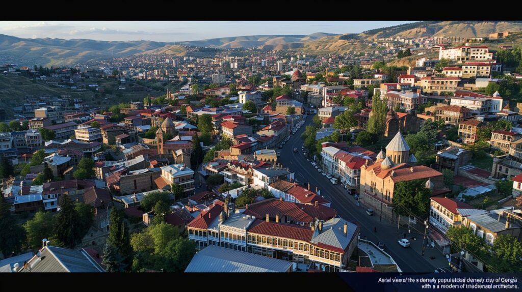 Tiflis nüfusu yoğun bir caddede insanların yürüdüğü şehir manzarası