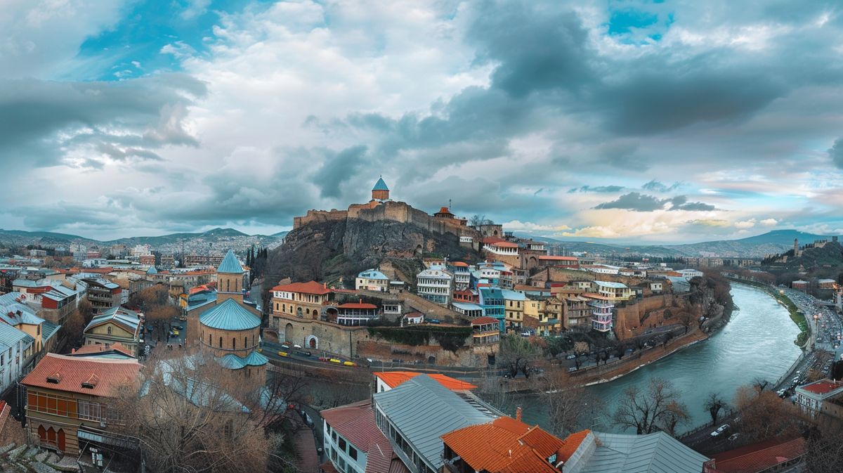 Tiflis gezi rehberi için eski şehir manzarası ve tarihi binalar