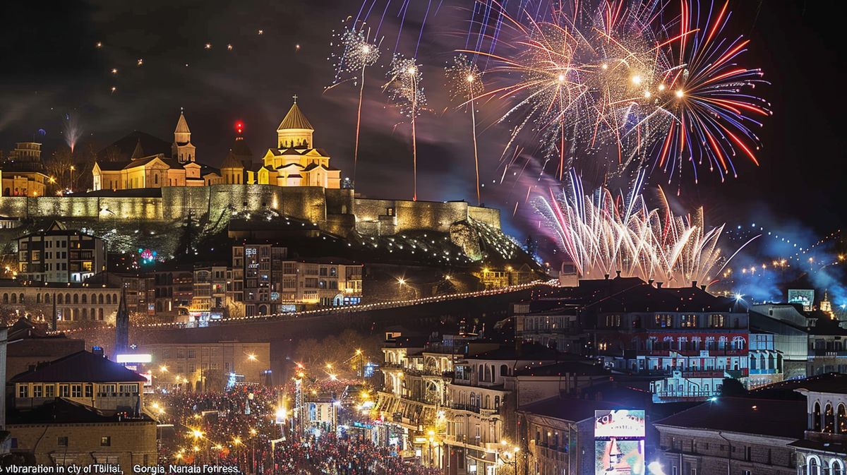 Tiflis yılbaşı kutlamaları sırasında süslenmiş sokaklar ve ışıklar