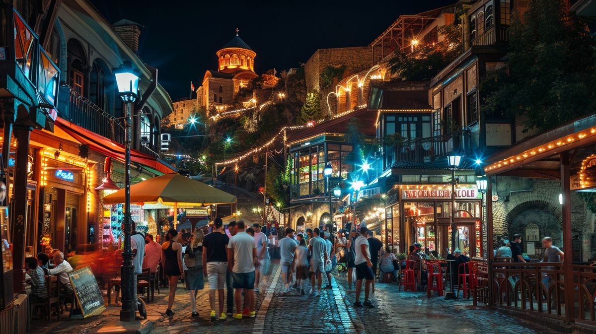 Tiflis gece hayatı yorumlar ile dolu eğlenceli bir barda dans eden insanlar