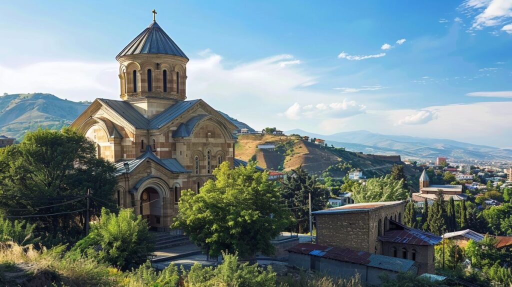 Tiflis kilise manzarası ve çevresindeki tarihi yapılar