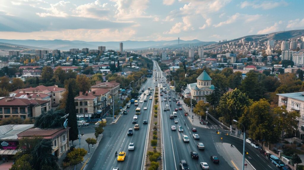 Tiflis havalimanı şehir merkezi ulaşım hizmetleri gösteren bilgilendirici harita ve işaretler