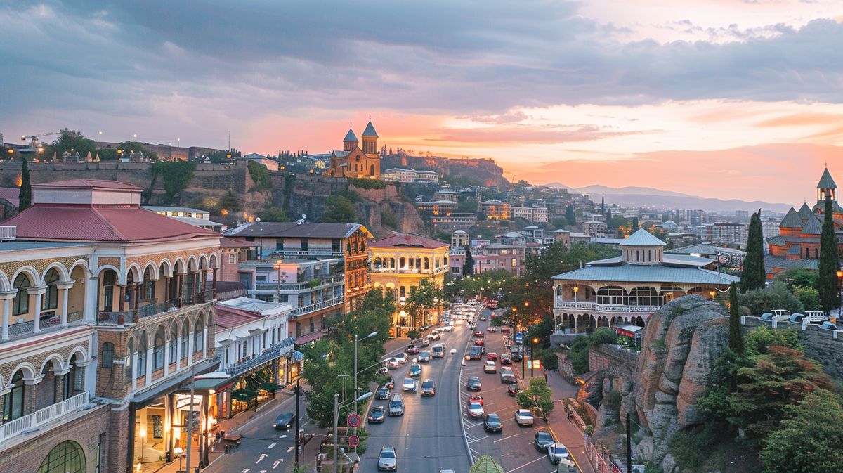 Tiflis merkez otelleri yakınında bulunan tarihi meydanın panoramik görünümü