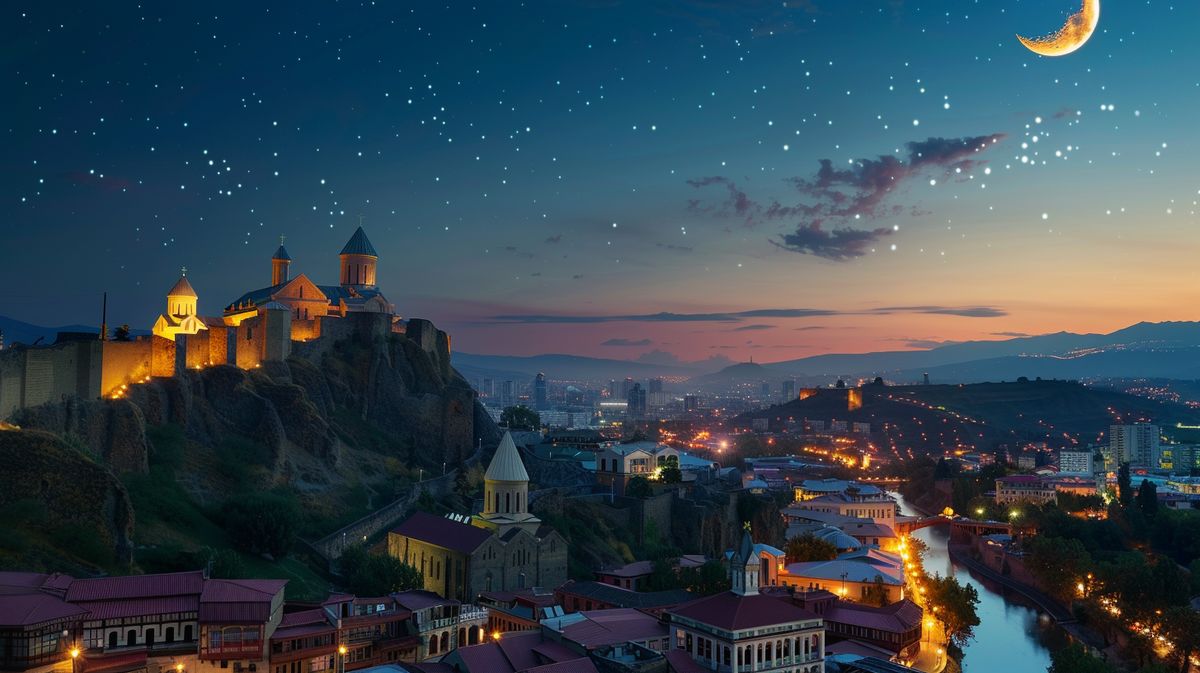 Tiflis turu 2 gece paketi kapsamında geceleyen turistlerin eski şehirde yürüdüğü anın fotoğrafı